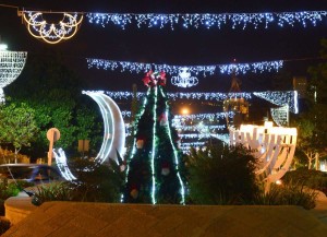 Haifa Lights the city with a Menorah a Crescent, & a Christmas Tree December 2015. Photography by Jimmy